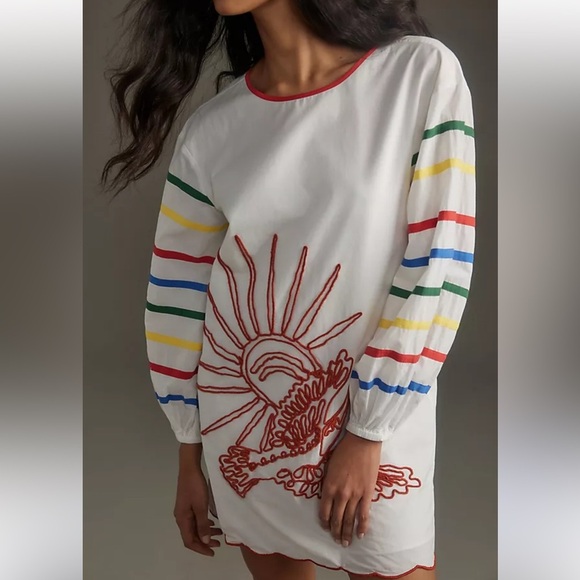 Farm Rio Long Sleeve Scallop Mini Dress - Picture 4 of 6